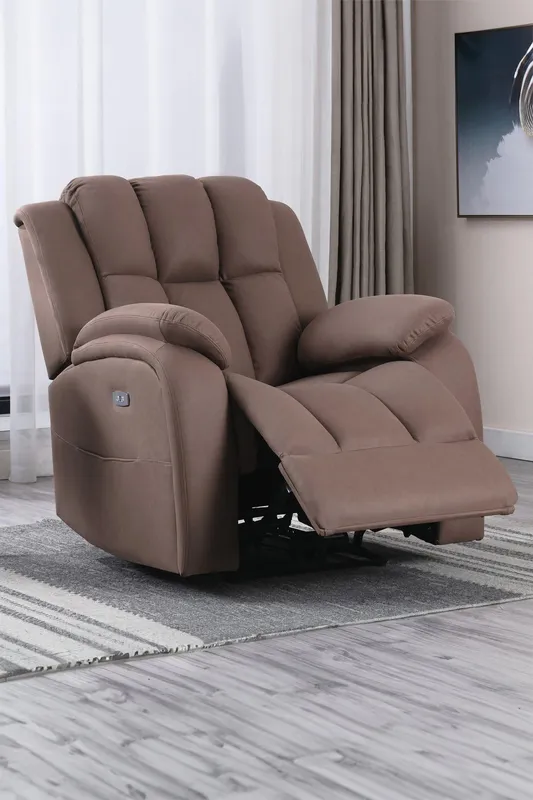More4Homes Brookline Electric Technology Fabric Auto Recliner USB Lounge Chair in Light Brown Light Brown
