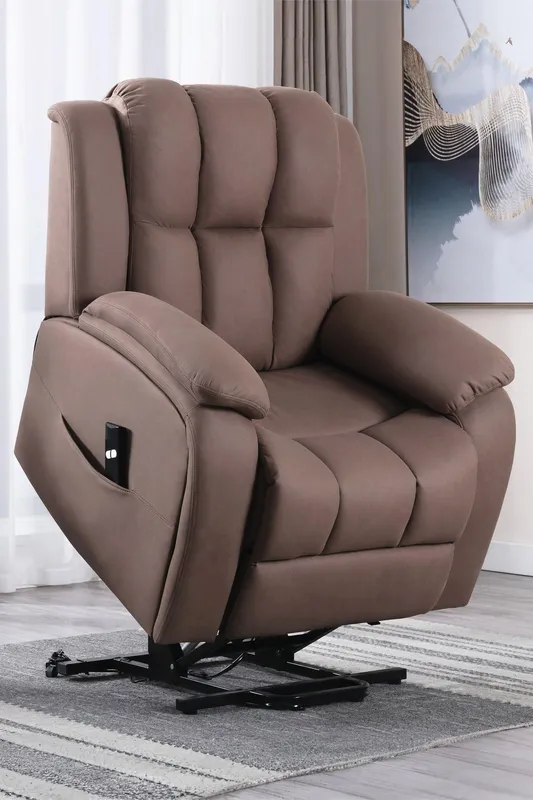 More4Homes Brookline Electric Technology Fabric Single Motor Rise Recliner Chair in Light Brown Light Brown