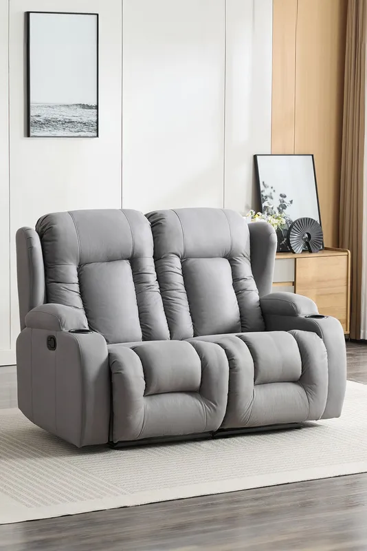 More4Homes Caesar 2 Seater Grey Technology Fabric Modern Manual Recliner Sofa Grey