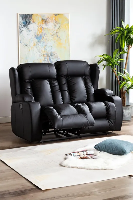 More4Homes Caesar 2 Seater Manual High Back Bonded Leather Recliner Sofa in Black Black