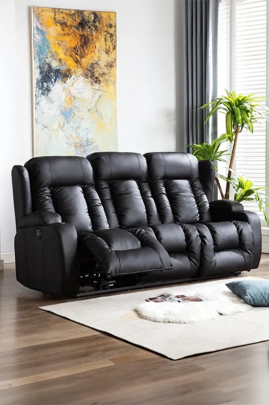 More4Homes Caesar 3 Seater Electric High Back Bonded Leather Recliner Sofa in Black Black