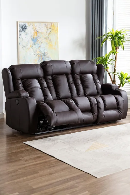 More4Homes Caesar 3 Seater Electric High Back Bonded Leather Recliner Sofa in Brown Brown