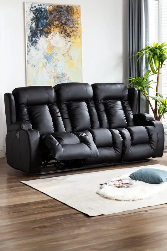 More4Homes Caesar 3 Seater Manual High Back Bonded Leather Recliner Sofa in Black Black