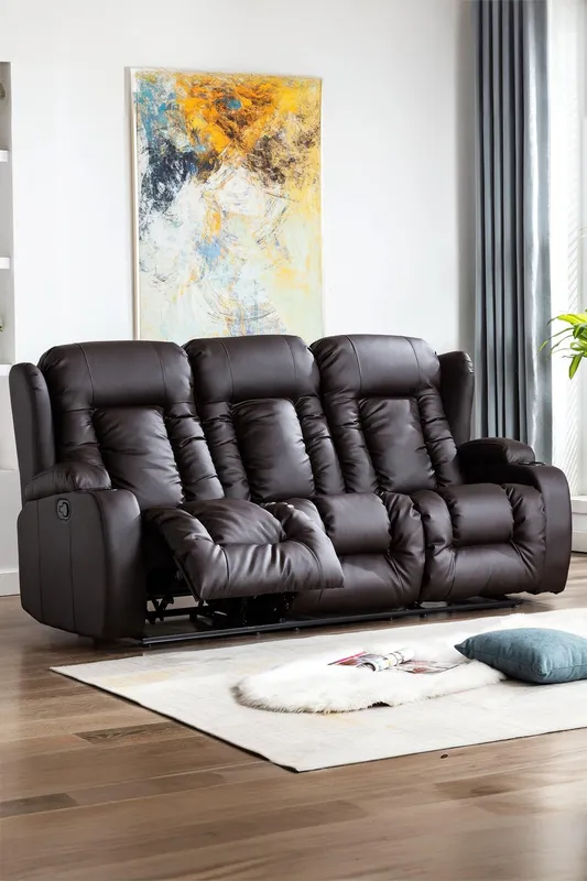 More4Homes Caesar 3 Seater Manual High Back Bonded Leather Recliner Sofa in Brown Brown