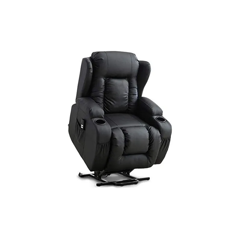 MORE4HOMES Caesar Dual Motor Riser Recliner Winged Leather Armchair Massage Heated Lounge Mobolity Chair Black