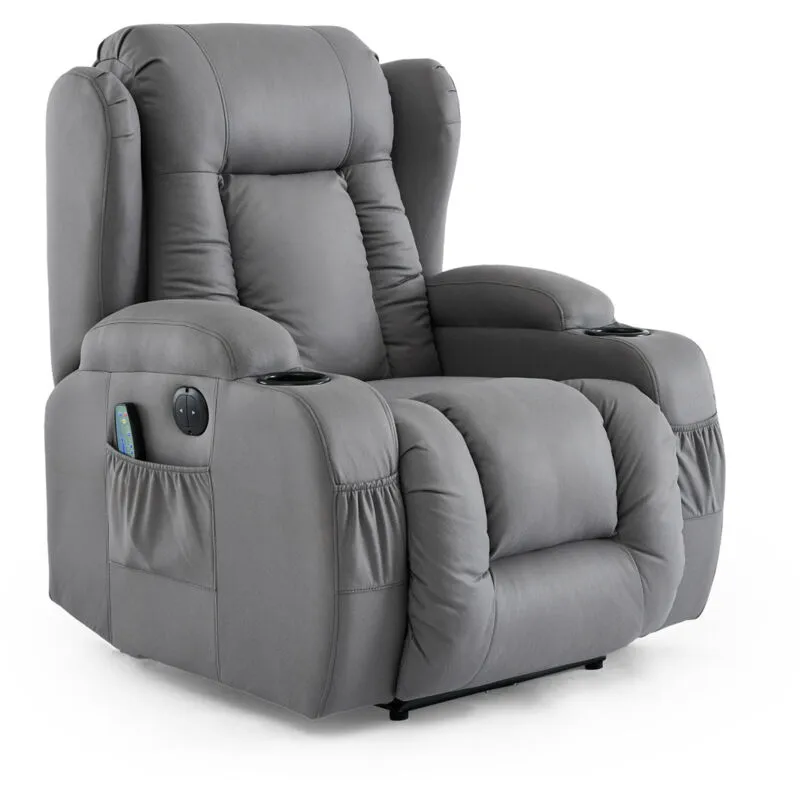 MORE4HOMES Caesar Grey Technology Fabric Electric Recliner Heat & Massage Chair