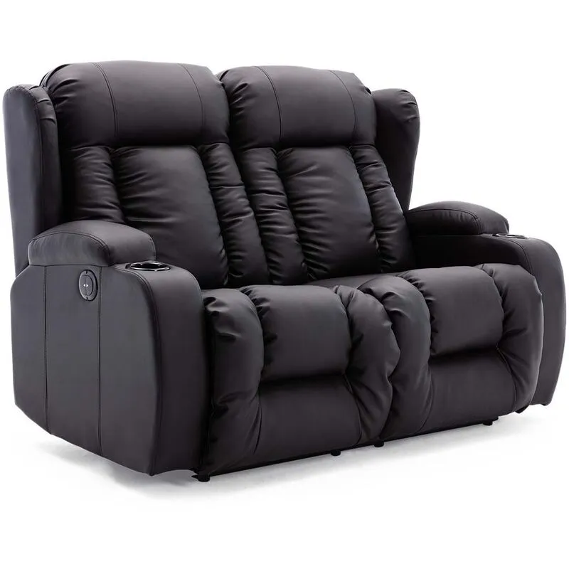 More4homes - caesar high back electric bond grade leather recliner 3+2+1 sofa armchair set black 2 seater - Black