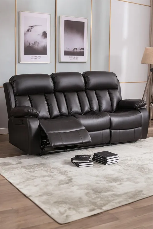 More4Homes Chester 3 Seater Manual High Back Bonded Leather Recliner Sofa in Brown Brown