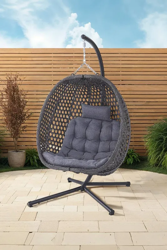 More4Homes Como Hanging Rattan Egg Chair in Grey Grey
