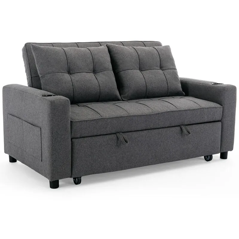 More4homes - hudson sofa bed linen fabric with cup holders grey 2-Seater - Grey
