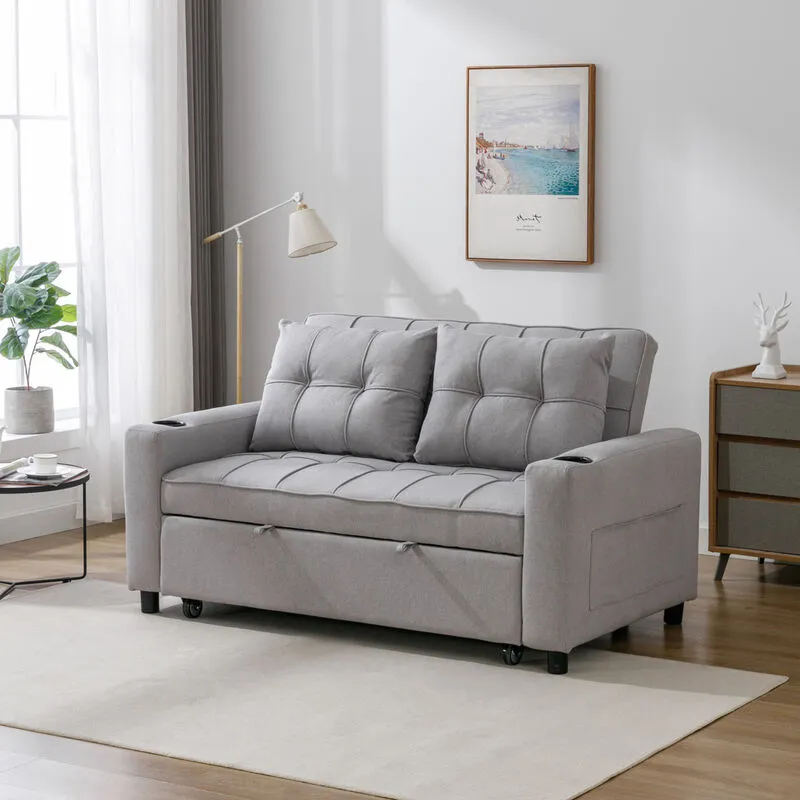 More4homes - hudson sofa bed linen fabric with cup holders light grey 2-Seater - Light Grey