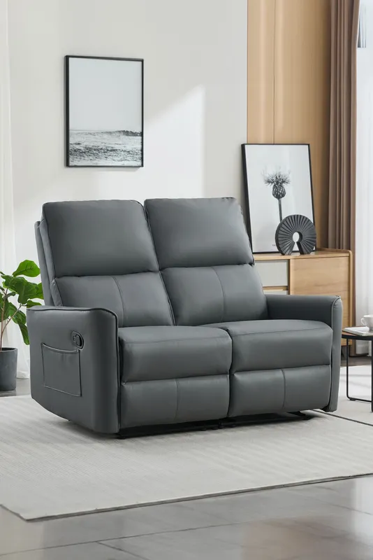 More4Homes Madrid 2 Seater Manual Air Leather Recliner Sofa in Grey Grey