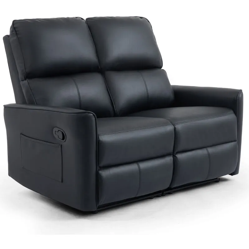 MORE4HOMES Madrid 2 Seater Manual Recliner Air Leather Sofa Black