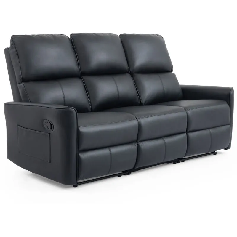 MORE4HOMES Madrid 3 Seater Manual Recliner Air Leather Sofa Black