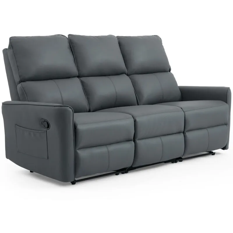 MORE4HOMES Madrid 3 Seater Manual Recliner Air Leather Sofa Grey