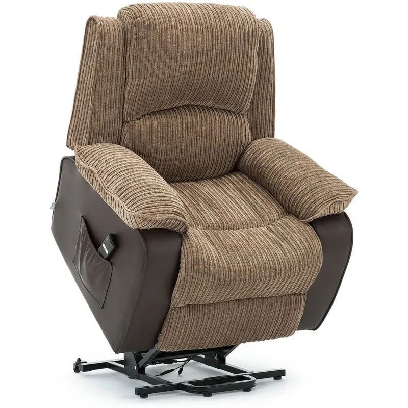 More4homes - postana brown rise recliner fabric armchair