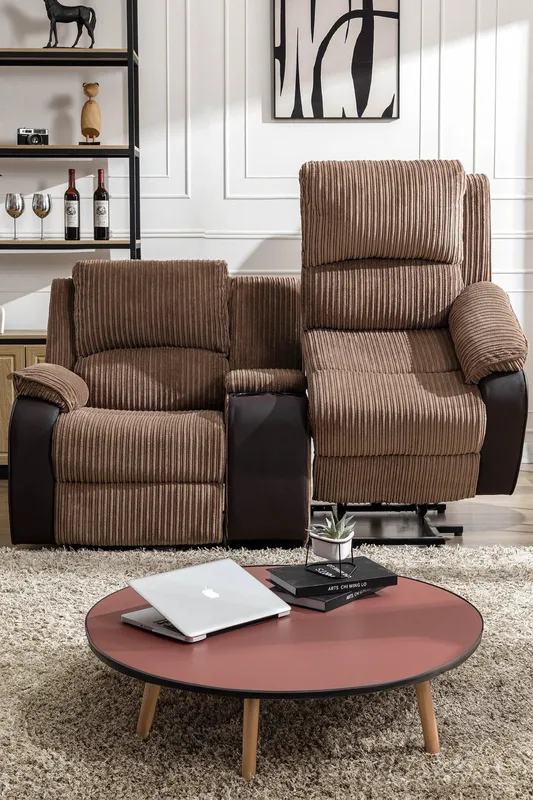 More4Homes Postana Single Motor Rise Recliner 2 Seater Cord Drinks Console Sofa in Brown Brown