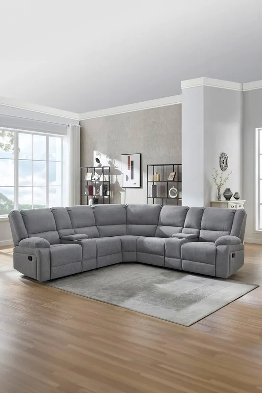 More4Homes Praga Corner Fabric Recliner Sofa in Light Grey Light Grey