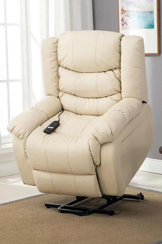 More4Homes Seattle Electric Single Motor Rise Recliner Bonded Leather Chair in Cream Cream