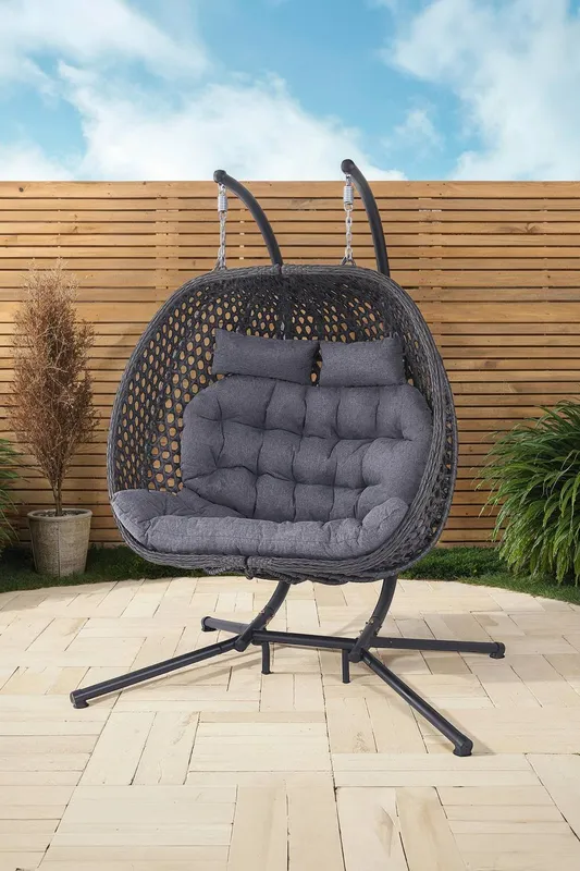 More4Homes Sicily Double Hanging Rattan Egg Chair in Grey Grey