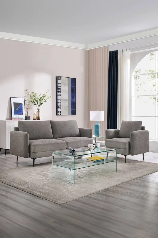 More4Homes Sofia 1+3 Seater Fabric Sofa Set in Taupe Taupe