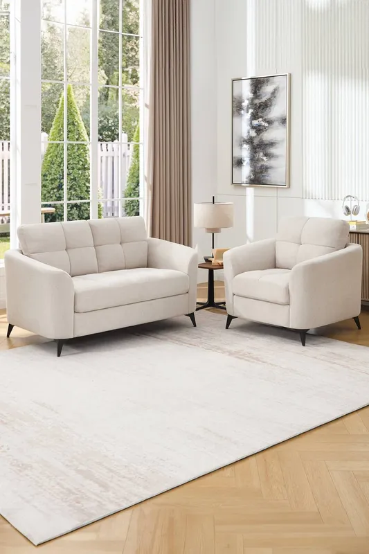 More4Homes Solna 1+2 Seater Scandi Style Fabric Living Room Sofa Set in Beige Beige