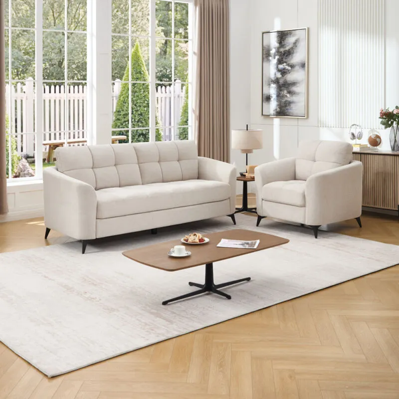 MORE4HOMES Solna 1+3 Seater Scandi Style Fabric Living Room Sofa Set (Beige)