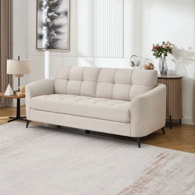 MORE4HOMES Solna 3 Seater Scandi Style Fabric Living Room Sofa (Beige)