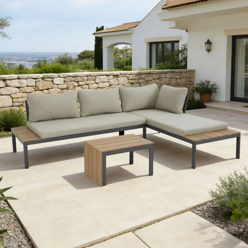 MORE4HOMES Tampa Garden Corner Sofa Outdoor Sofa Set with Table (Beige)