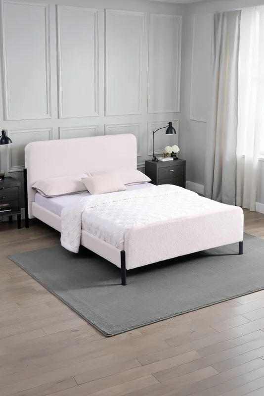 More4Homes Thetford Boucle Fabric Double Bed Frame in Ivory Ivory Double