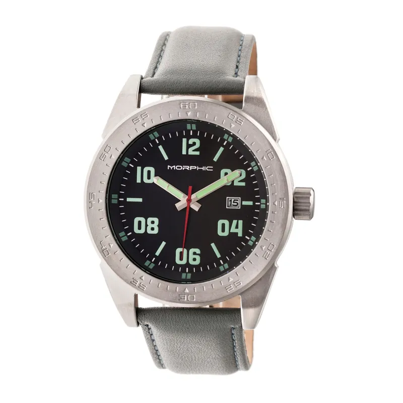Morphic Men's M63 Series Leather-Band Watch w/Date in Black Black One Size