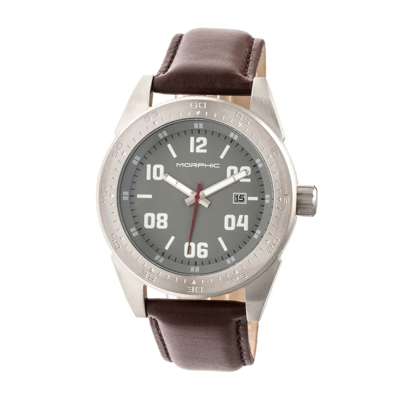Morphic Men's M63 Series Leather-Band Watch w/Date in Brown Brown One Size