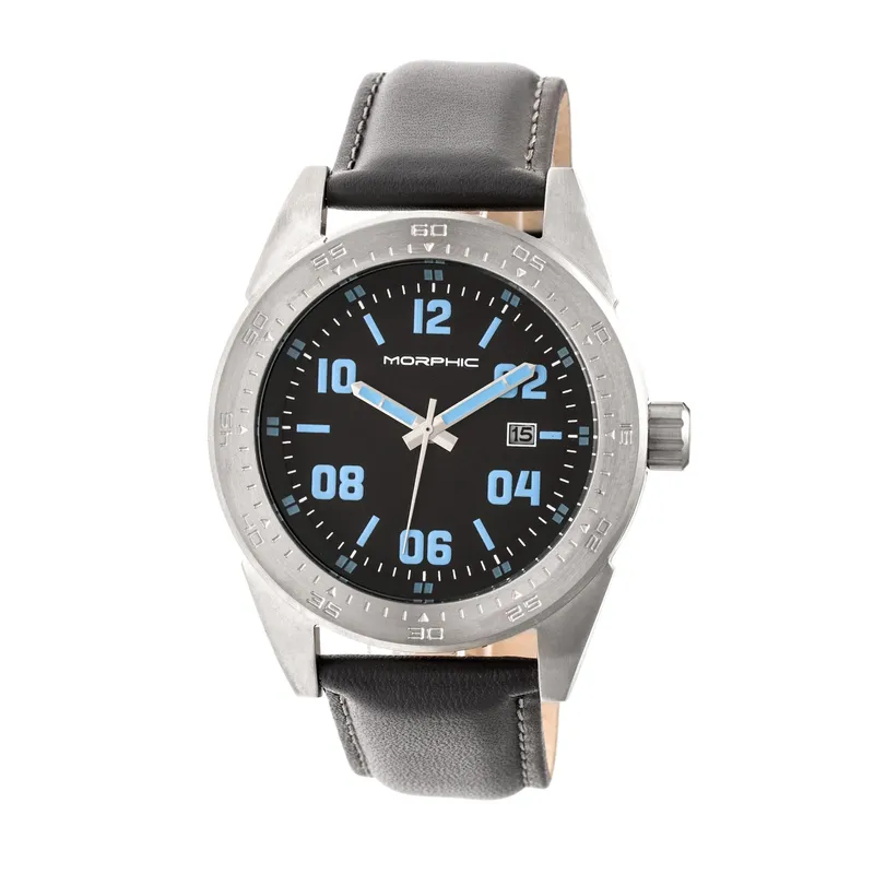 Morphic Men's M63 Series Leather-Band Watch w/Date in Silver Silver One Size