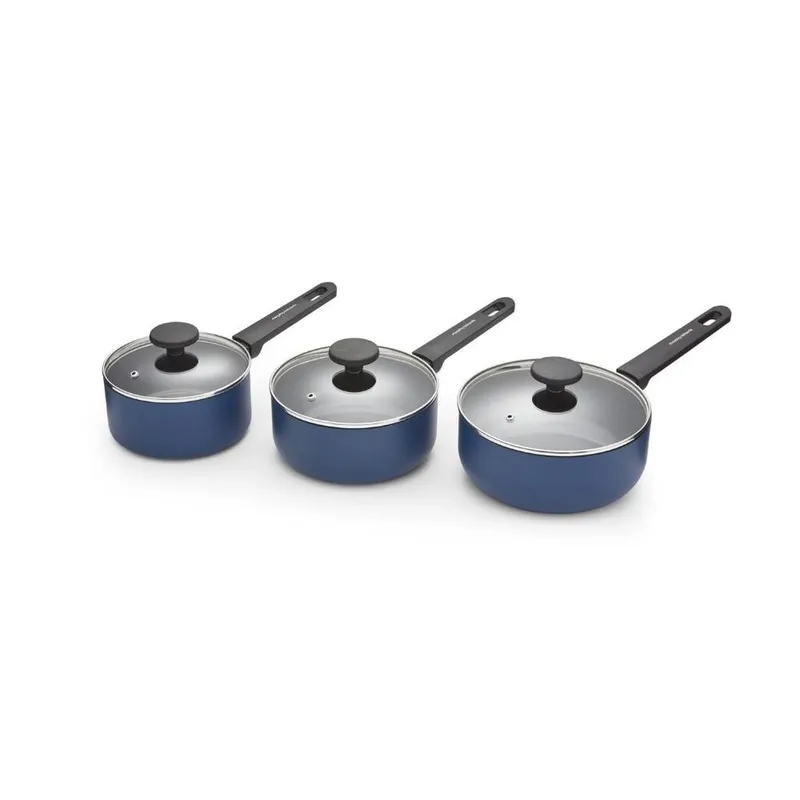 Morphy Richards 3 Piece Aluminium Saucepan Set in Blue Size: Medium - Blue