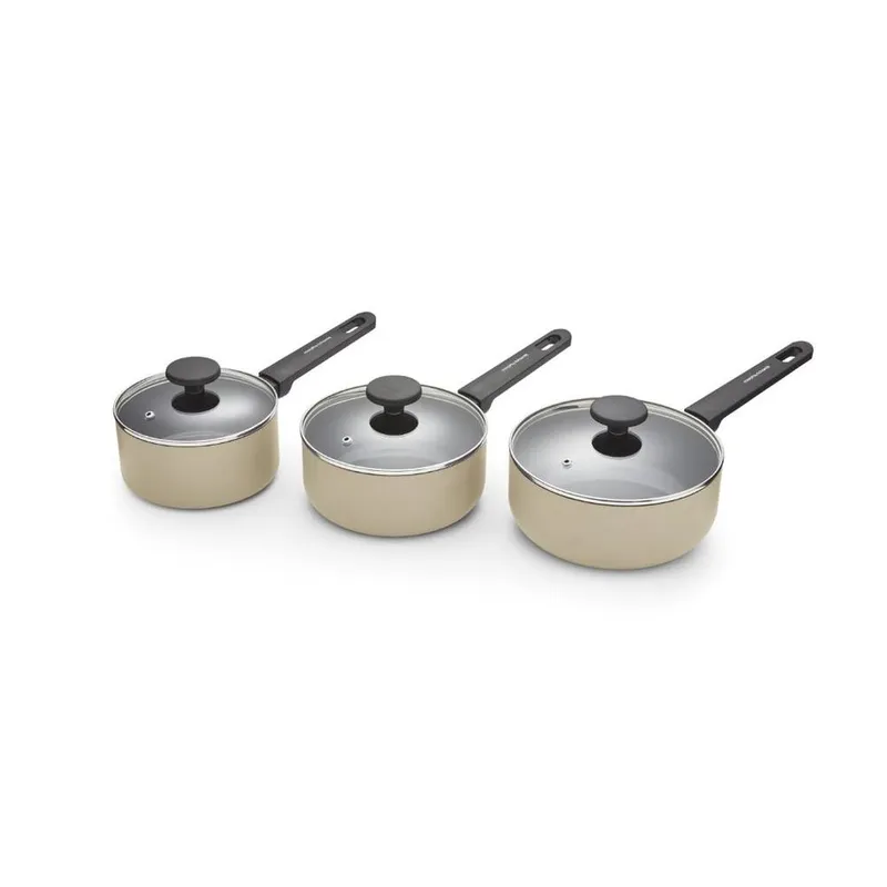 Morphy Richards 3 Piece Aluminium Saucepan Set in Cream Size: Medium Cream Medium