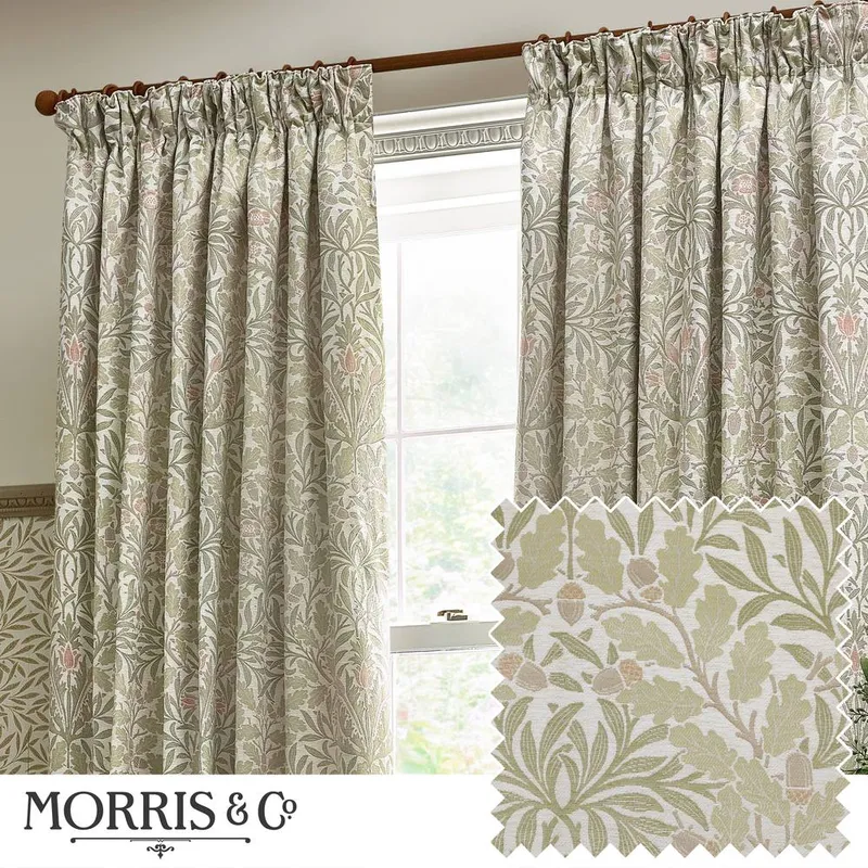 Morris & Co Unisex Acorn Multi Floral Jacquard Room Darkening Pencil Pleat Curtains in Stone Size: 117cm width x 137cm drop Stone female