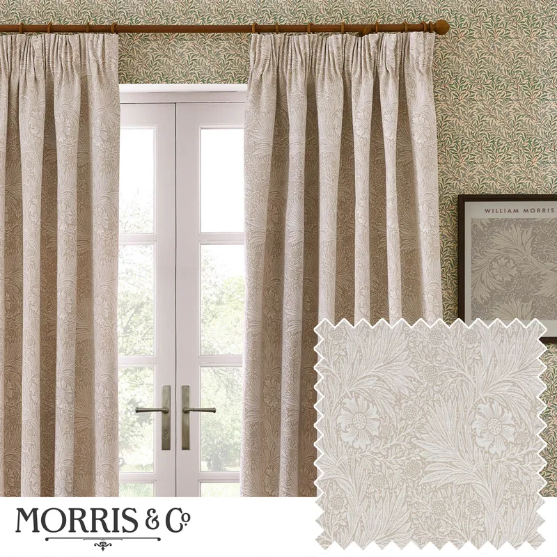 William Morris/Morris & Co Morris & Co. Marigold Jacquard Floral Ready Made Pencil Pleat Curtains Stone