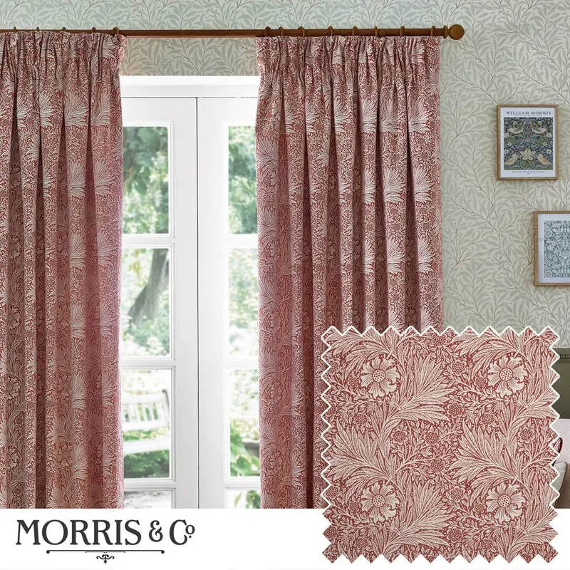 William Morris/Morris & Co Morris & Co. Marigold Jacquard Floral Ready Made Pencil Pleat Curtains Russet
