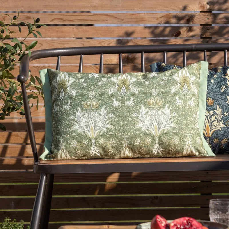Morris & Co Snakeshead Printed Outdoor Cushion in Green Size: 40cm x 60cm - Green - Size: 40cm x 60cm