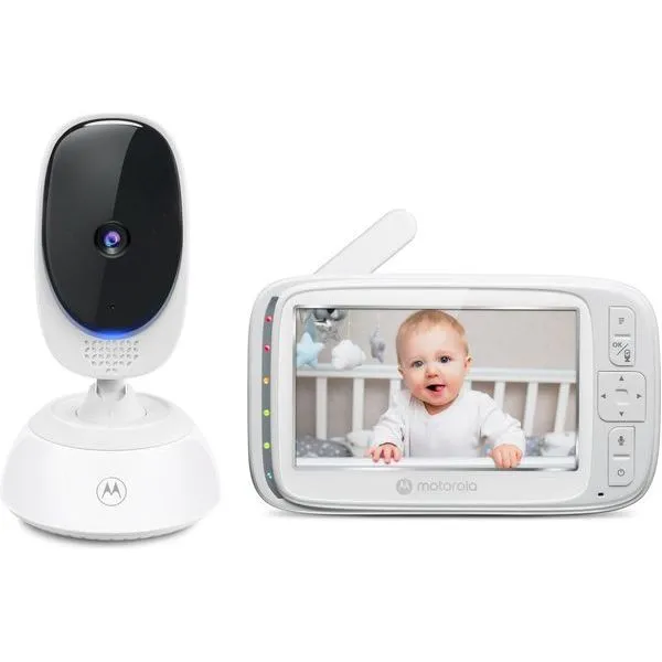 Motorola VM75 5” Video Baby Monitor – White Large Colour Display, Infrared Night Vision, Remote Pan & Tilt, 2-Way Audio & Room Temperature Monitoring, New
