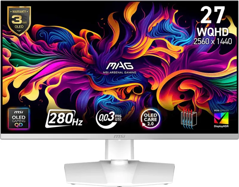 Msi Mag 272QPW QD-OLED X28 26.5" Wide Quad HD 280Hz OLED Gaming Monitor - White