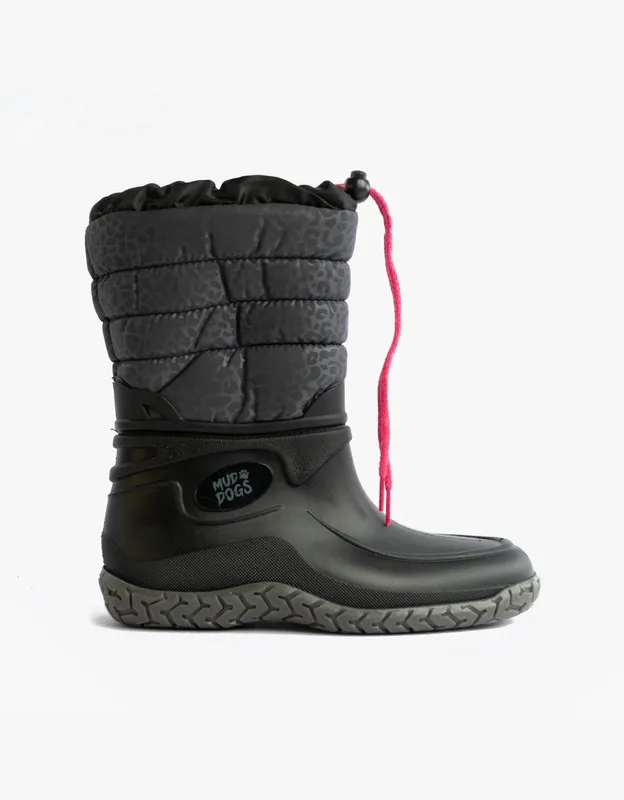Women's Mud Dogs Nordic Womens Warm Lined Boots Black/Pink Leopard - Size: 4