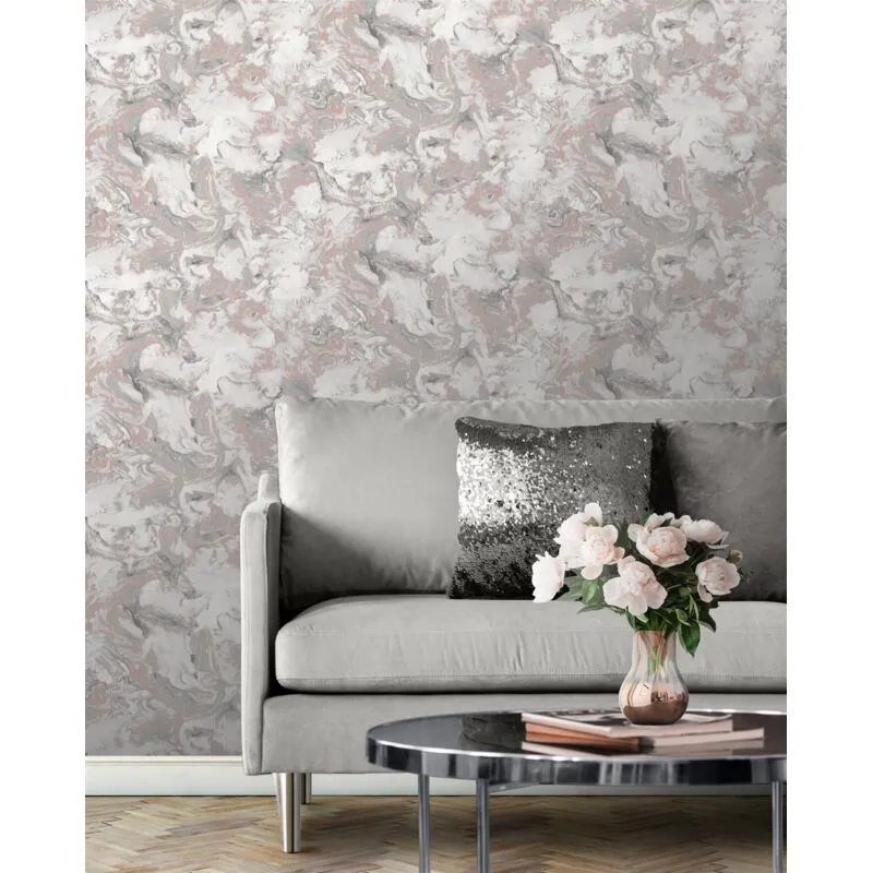 Muriva Elixir Marbled Geometric Wallpaper Roll in Rose Gold Rose Gold