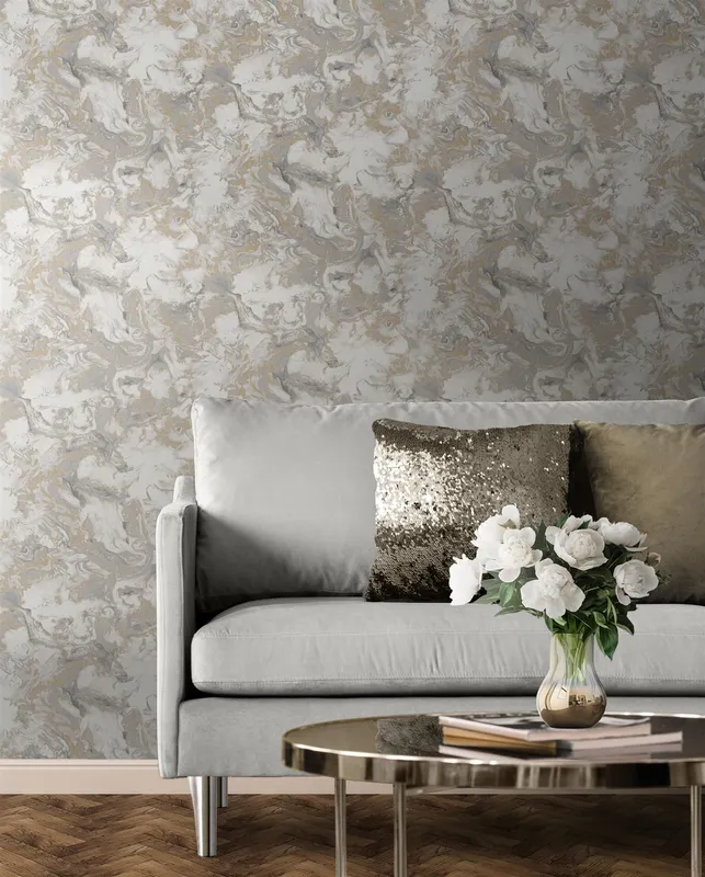 Muriva Elixir Marbled Geometric Wallpaper Roll in Gold Gold