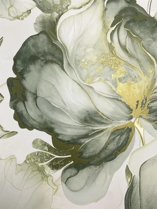 Muriva - Elysian Floral Green Gold Wallpaper Metallic Glamorous Feature Wall