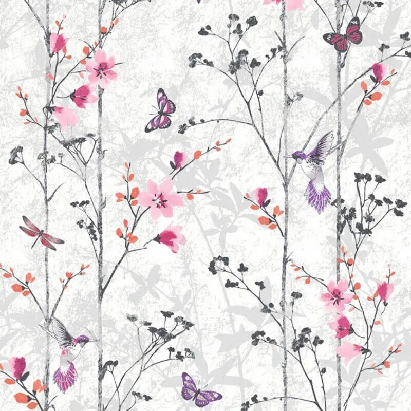 Muriva Eden Floral Wallpaper Roll in Pink Pink