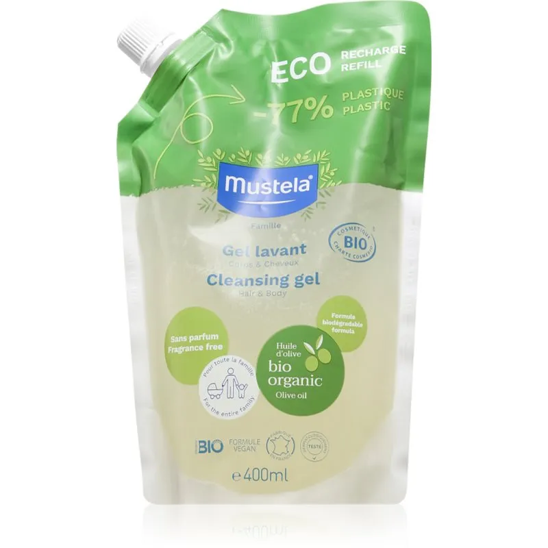 Mustela Bio cleansing gel for body and hair for children from birth refill 400 ml