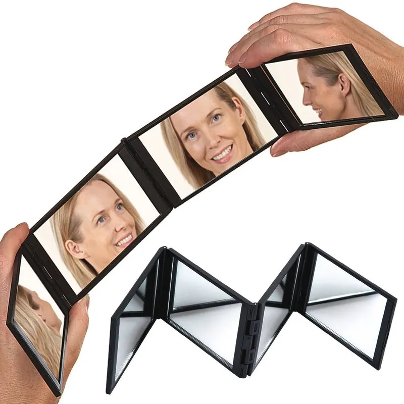 mysmartbuy Unisex Four Way Folding Mirror - Pocket Size Cosmetic Beauty Vanity Mirror in Black Black female
