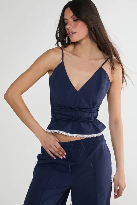 Nasty Gal Women's Nylon Strappy Top in Navy Size: 6 Navy female