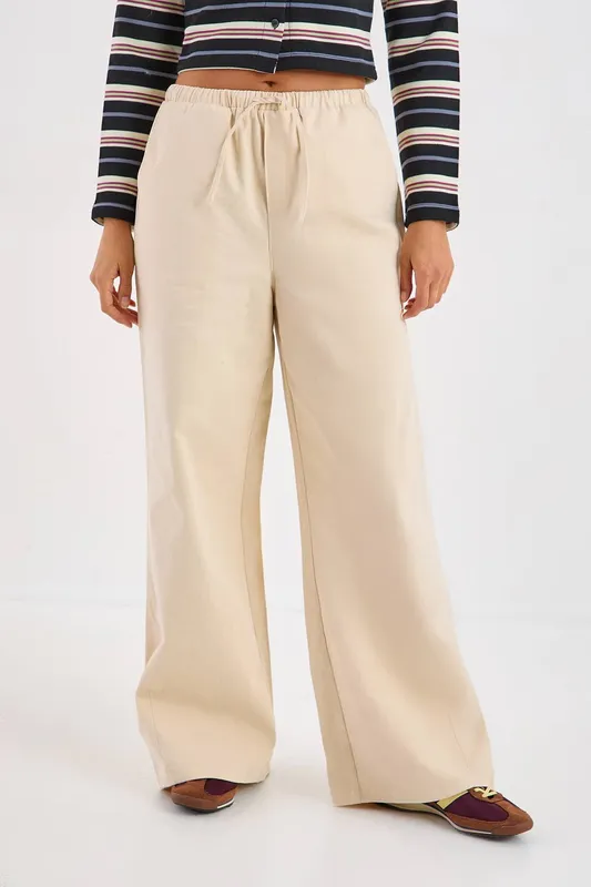 NastyGal Women's Baggy Cotton Twill Pants in Stone Size: 10 Stone 10